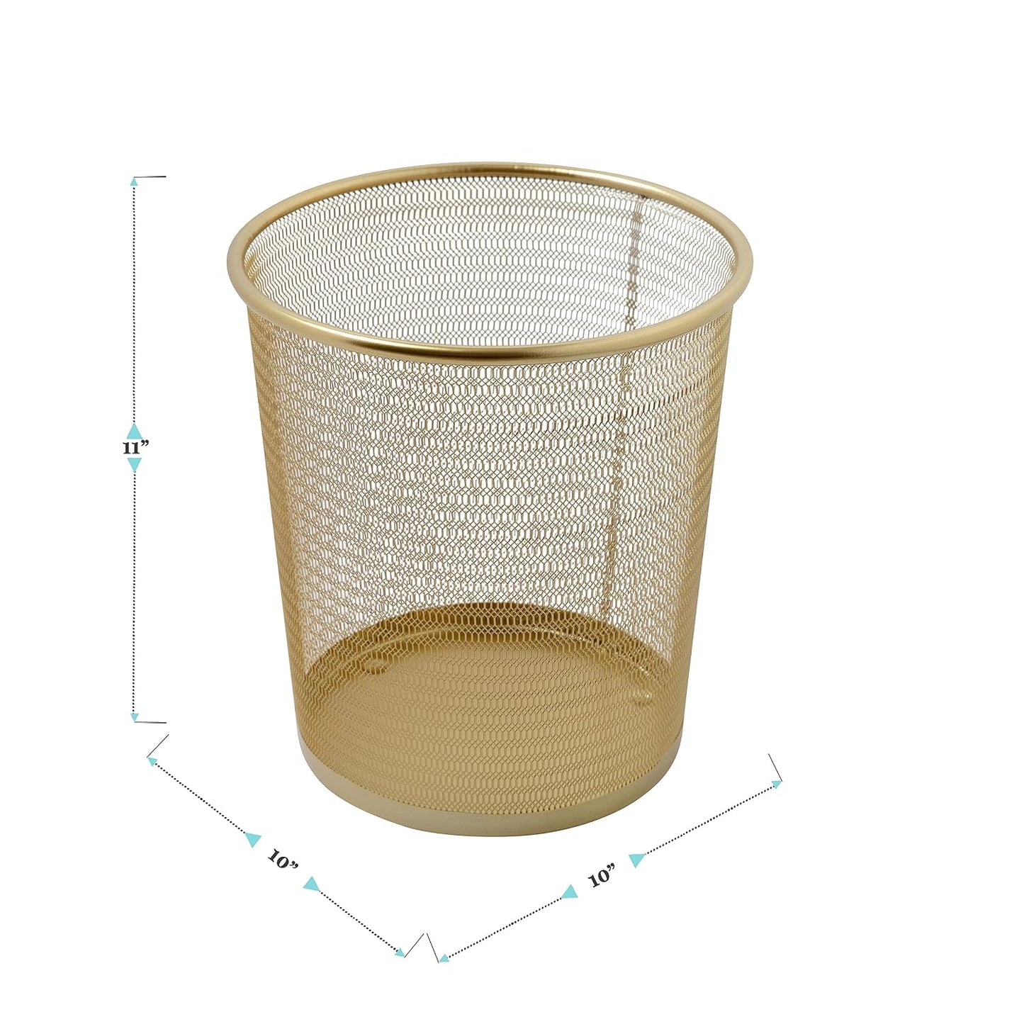 Martha Stewart Ryder 4.5 Gallon Mesh Metal Wastebaskets, Gold, 2-Pack | Steel Mesh, Gold Finish