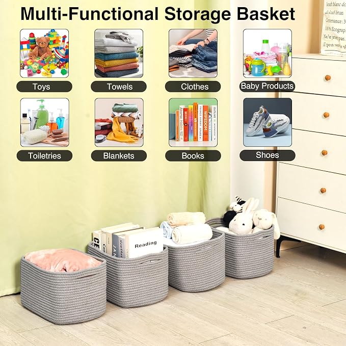 Small Storage Baskets for Shelves Organizing, Woven Cotton Rope Baskets for - Image 4