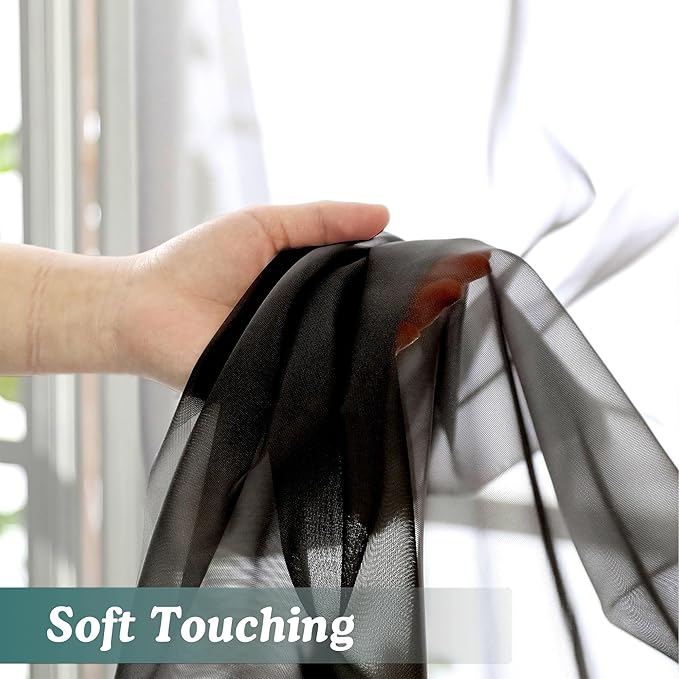 Chyhomenyc Black Sheer Curtains 84 Inches Long 2 Panels, Light Filtering Black - Image 8