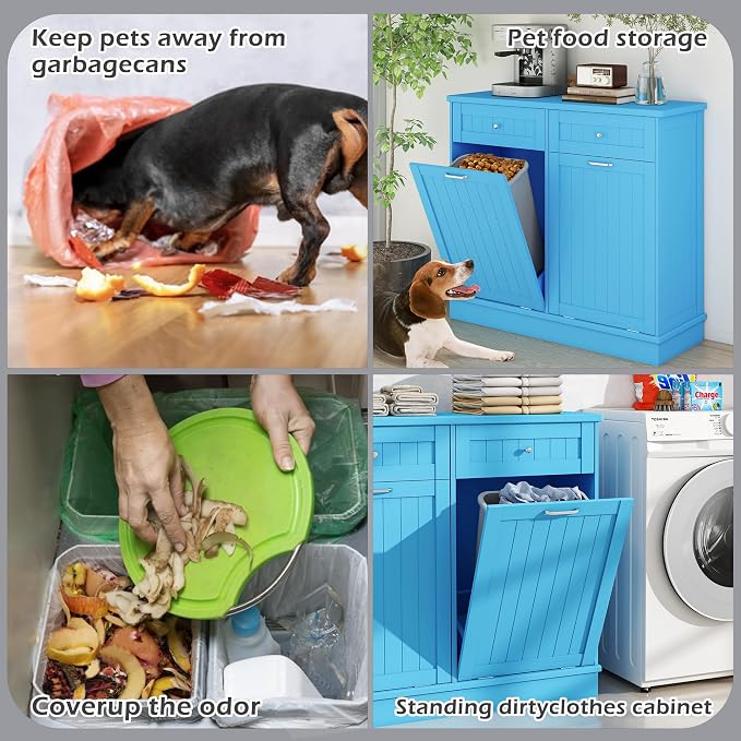 Betterhood Tilt Out Trash Cabinet 10 Gallon Wooden Free Standing Laundry Sorter - Image 7