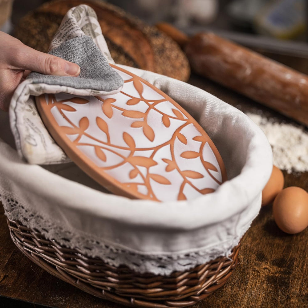 Bread Warmer Basket with Warming Stone (Large Oval 12 x 9) - Bundled w/Linen ...