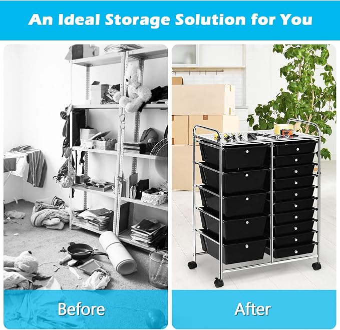 GOFLAME 15-Drawer Rolling Storage Cart, Utility Cart - Image 7