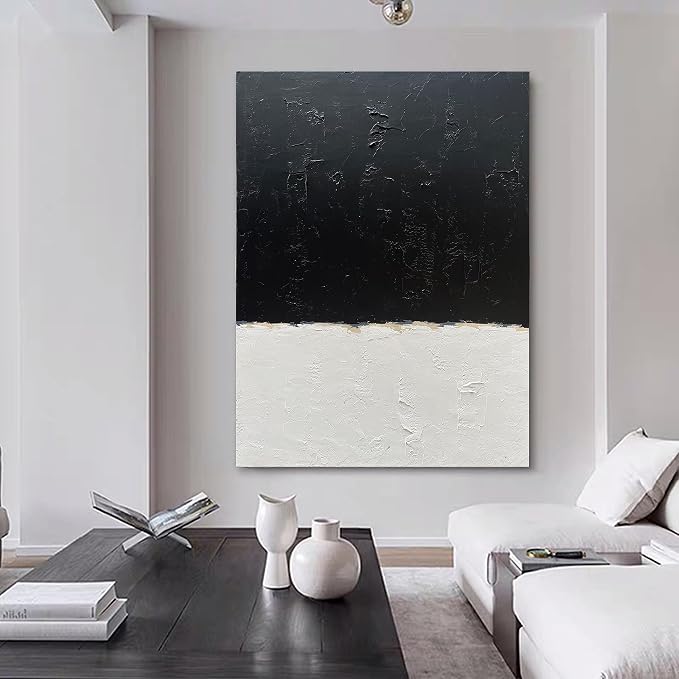 NANKAI Hand-Painted Black and White Wall Art, Minimalist Abstract Painting - Image 7