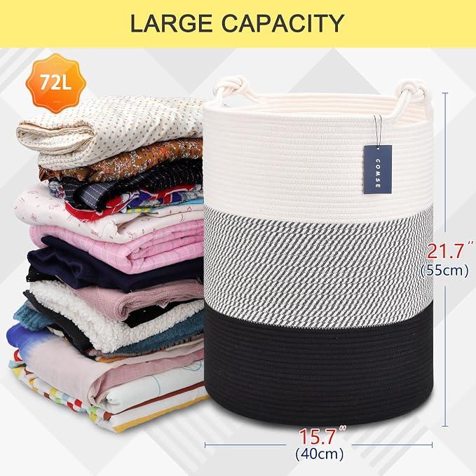 COMSE Extra Large Blanket Basket, Tall Woven Storage Basket, Nursery Hamper - Image 3