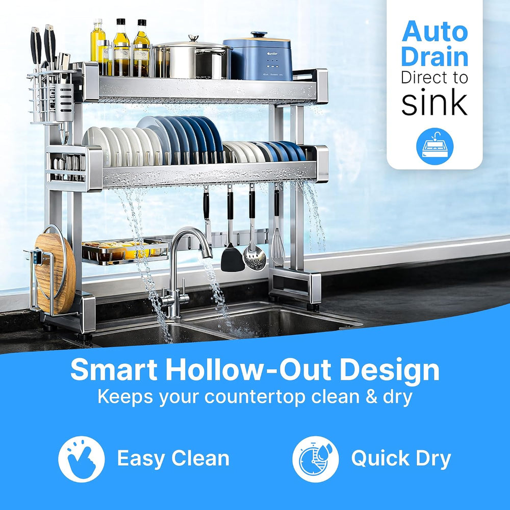 ANUMITRA Over Sink Dish Drying Rack – Stainless Steel 3-Tier 37.5 in Dish Dra...