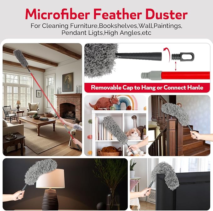 Ceiling Fan Cleaner Duster, 75‘’ Extendable Long Handle Ceiling Fan Blade - Image 5
