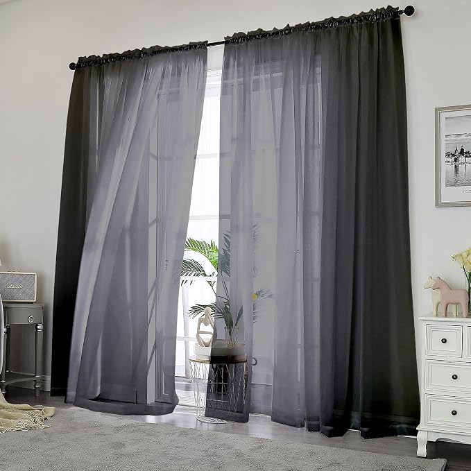 Chyhomenyc Black Sheer Curtains 84 Inch Length 2 Panels Set, Light Filtering - Image 2