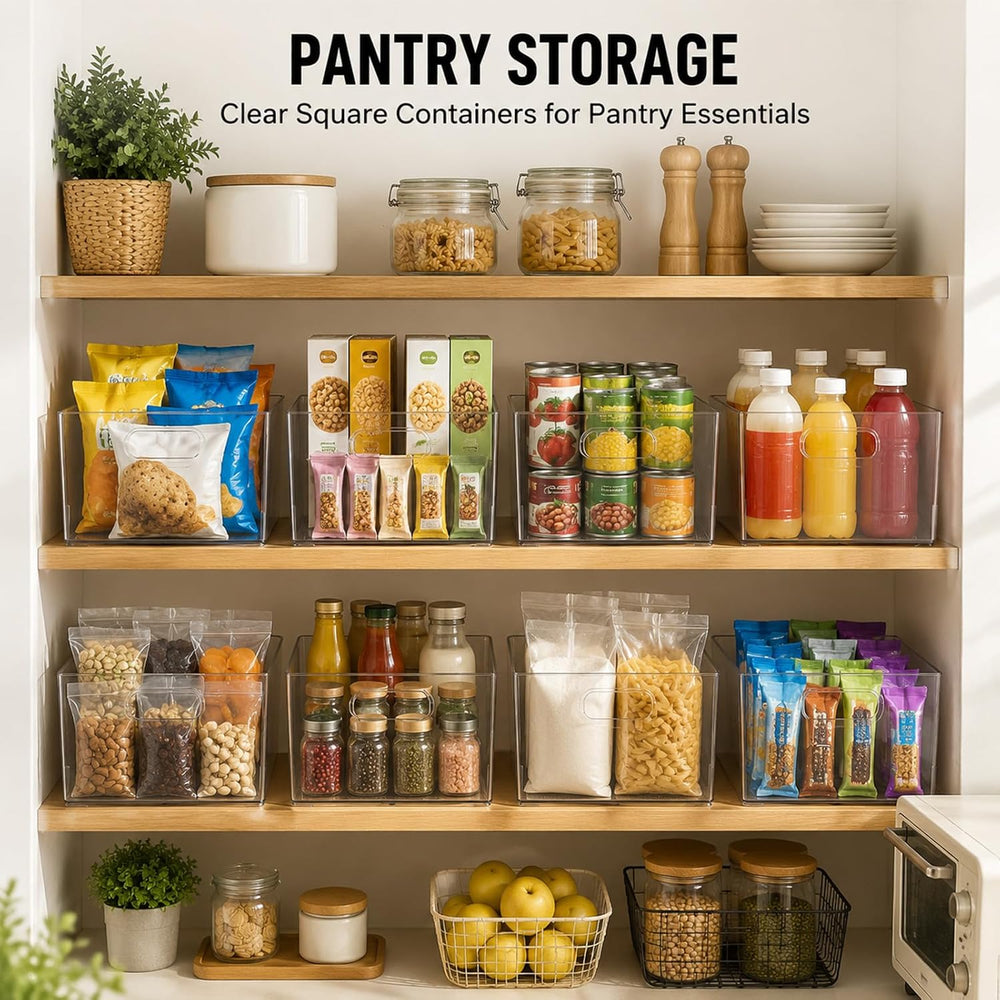 MOONEDGE 4-Pack 12x12x7 Extra Large Clear Plastic Storage Bins with Handles