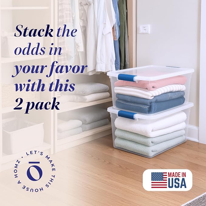 HOMZ 2-Pack Latching Lid, Large Clear Plastic Storage Bins - Image 2