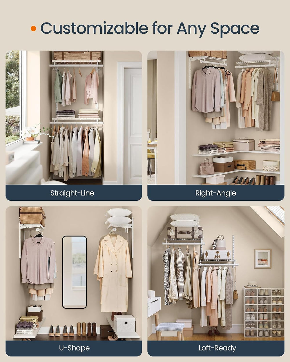 SONGMICS HOME Closet System, Closet Insert Organizer, 2-4 ft Closet Shelves