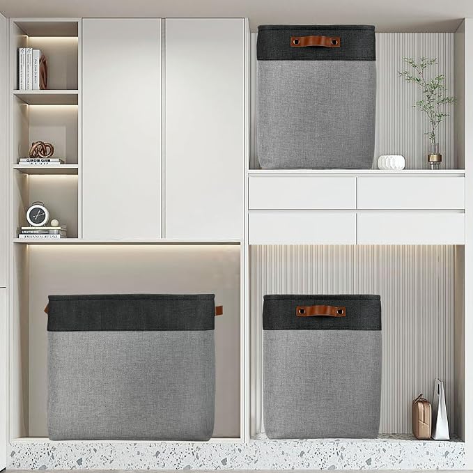 DULLEMELO Grey Storage Baskets for Organizing 3 Pack Fabric Shelf Baskets for - Image 6