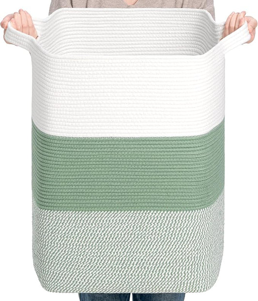 CLHMILY&Z 75L Laundry Basket Rectangular Green Rope by ClhmilyZ