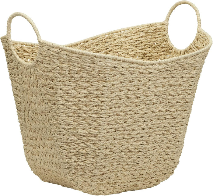 Household Essentials Cream Paper Rope Basket with Handles, Natural Woven Storage Basket