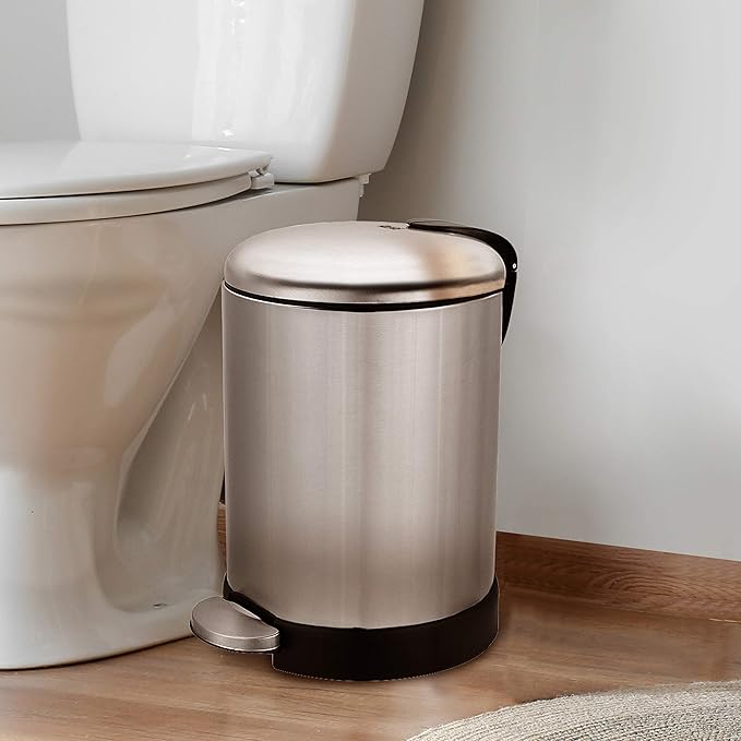 GLAD Small Trash Can, 1.2 Gallon | Round Stainless Steel Garbage Bin - Image 6