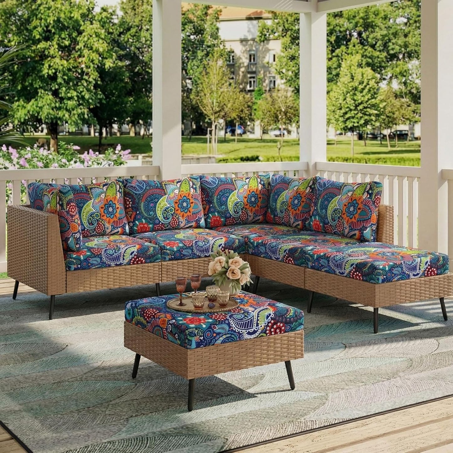 hyha Printed Couch Cushion Covers, Floral Sofa Covers Washable for Cushion Couch, Stretch Pattern Outdoor Cushion Covers for Patio Furniture with Elastic Bottom(Small, Paisley)