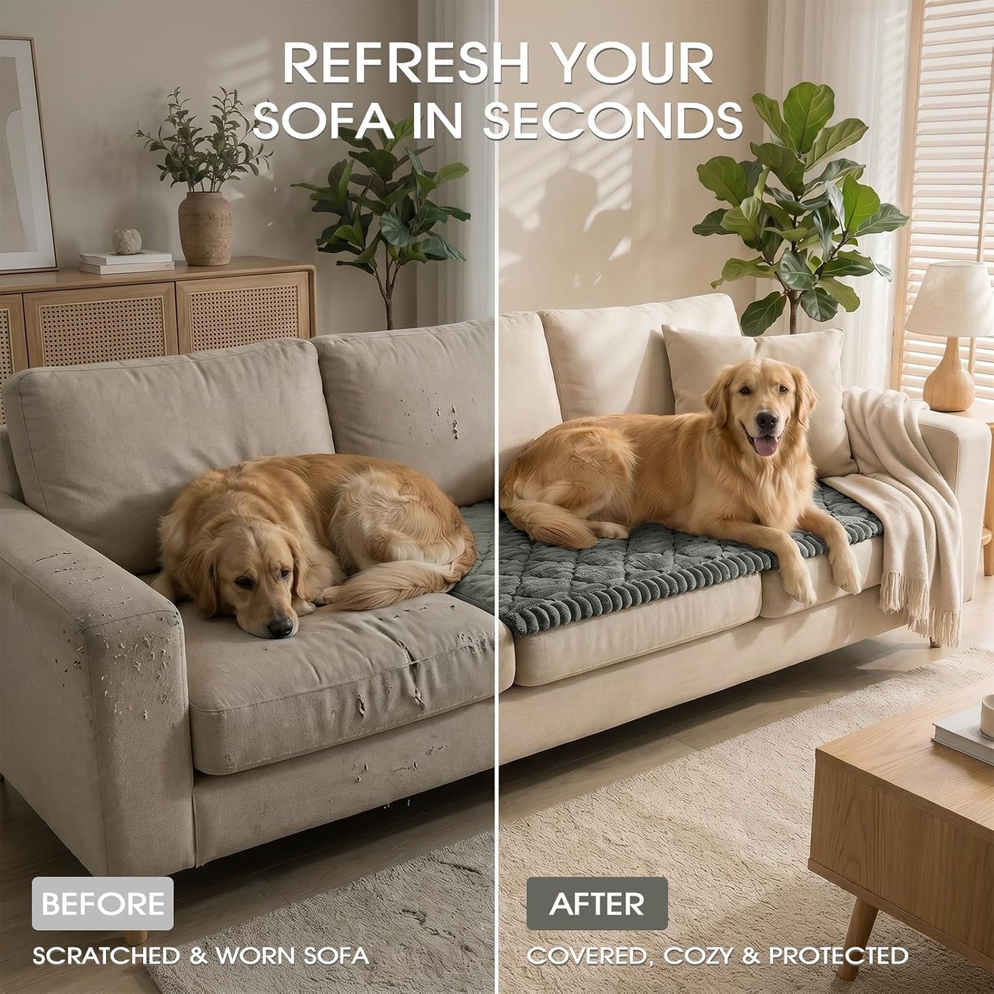 Couch Covers for Dogs, Non Slip Washable Pet Couch Cover for Sofa, Soft Thick Plush Sofa Protector for Dogs and Cats, Furniture Protector for Loveseat, Recliner, Dark Grey, 27.6" x 70.9"