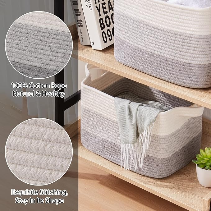 Storage Baskets for Organizing, Woven Baskets for Shelves, Rectangle Decorative - Image 4