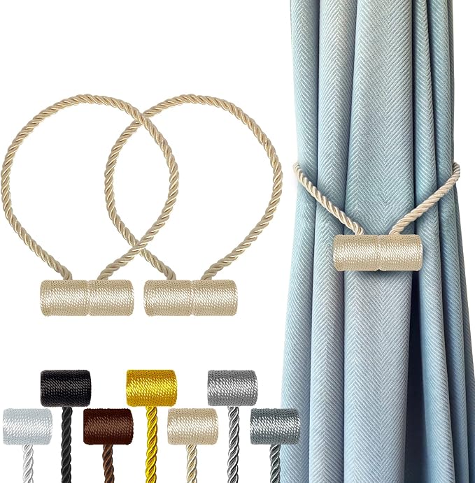 Hion Magnetic Curtain Tiebacks Beige 2pcs, Curtain Tiebacks Buckles Holdbacks by Hion