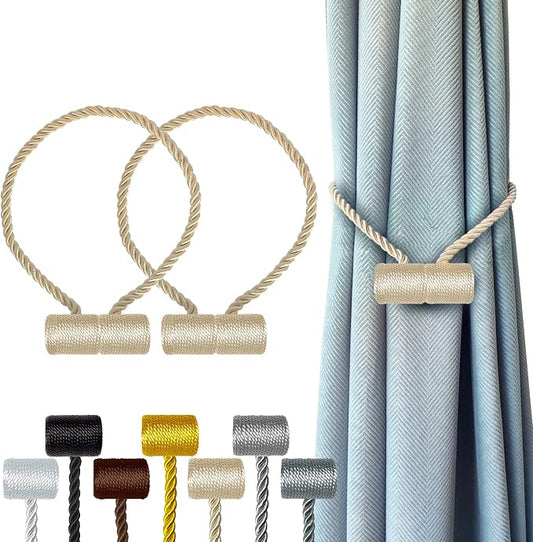 Hion Magnetic Curtain Tiebacks Beige 2pcs, Curtain Tiebacks Buckles Holdbacks by Hion