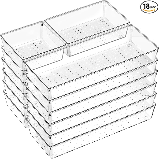 Criusia 18 Pcs Large Size Clear Drawer Organizer Set, Acrylic Non Slip Non by Criusia