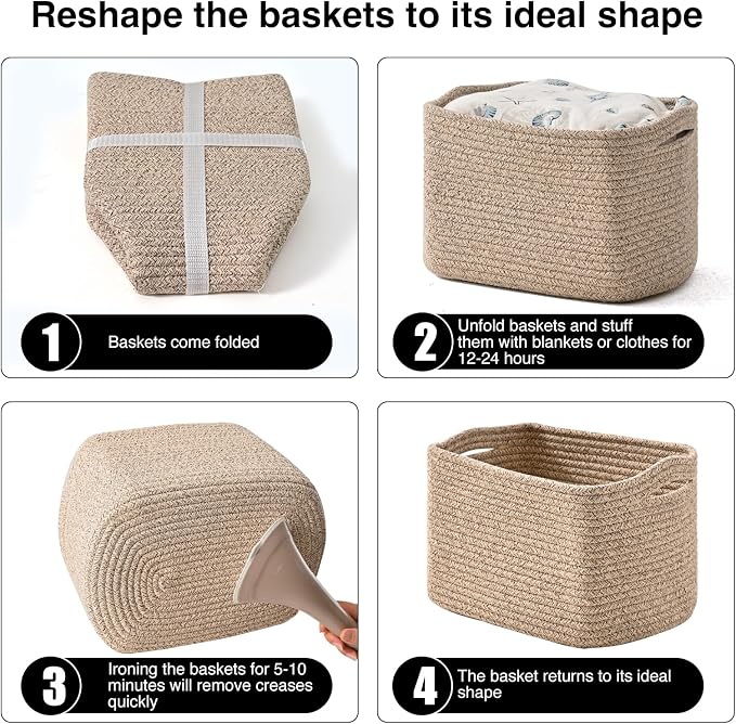 Small Storage Baskets for Shelves Organizing, Woven Cotton Rope Baskets for - Image 7