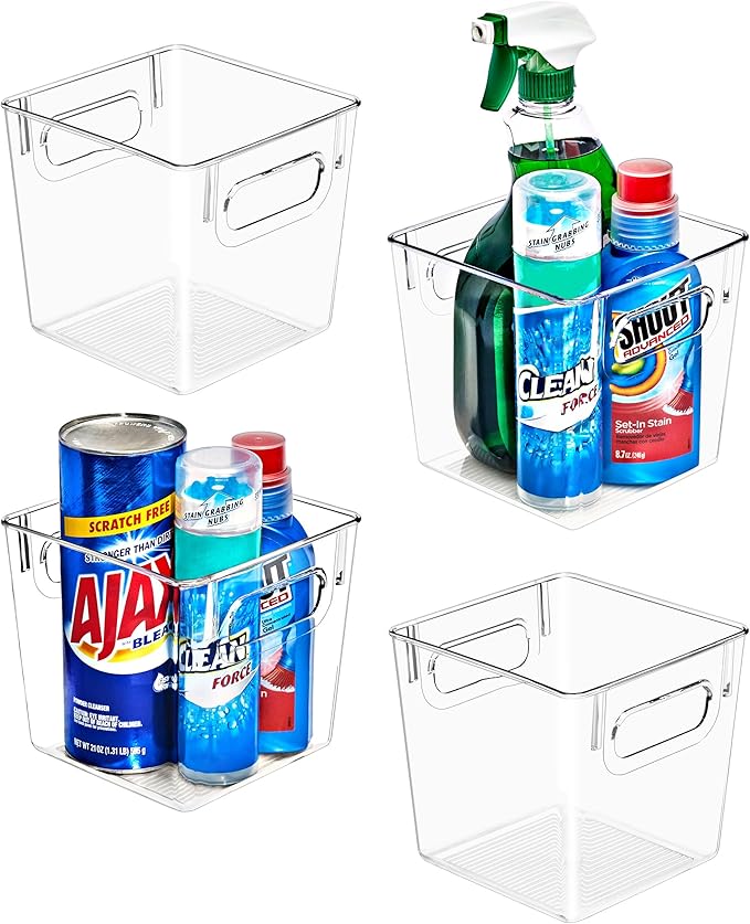 Sorbus 4 Pack Small Clear Plastic Storage Bins, Refrigerator, Under Sink by Sorbus