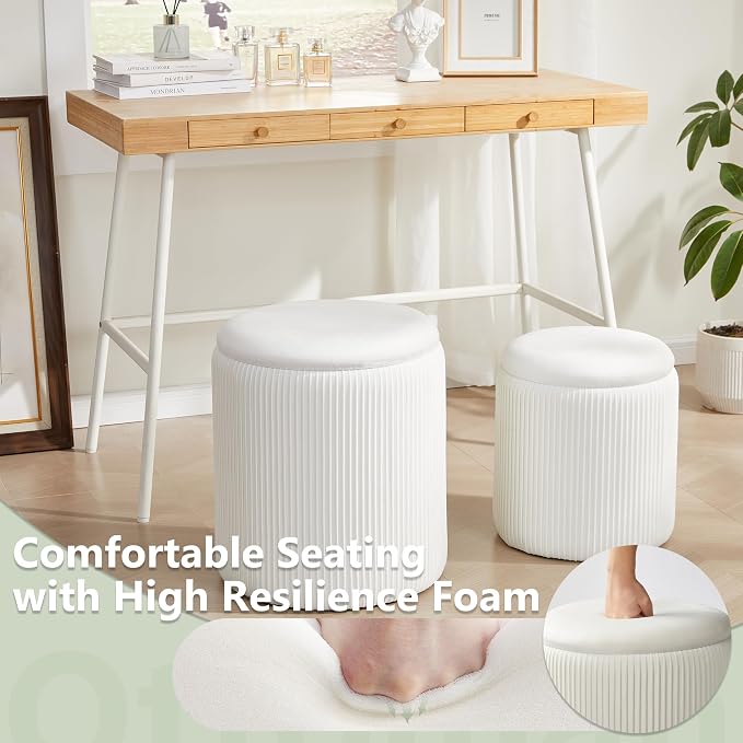 Round Ottoman with Storage Set of 2, Vanity Stool with Storage - Image 5