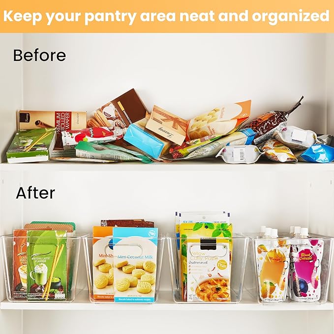 YIHONG 6 Pack Clear Pantry Organizer Bins, Plastic Containers - Image 3