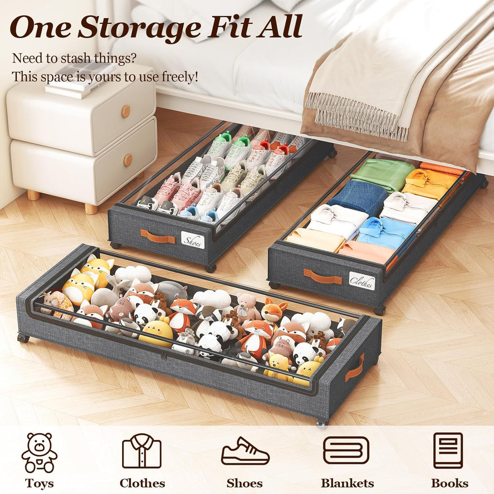 Yecaye 85 L Under Bed Storage with Wheels, 2 Pack Extra Large Under Bed Stora...
