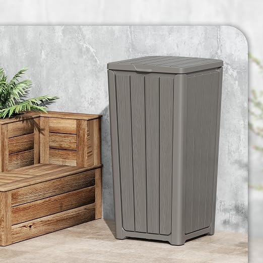 Outdoor Trash Can with Lid, Waterproof Resin Garbage Can with Tiered Lid - Image 8