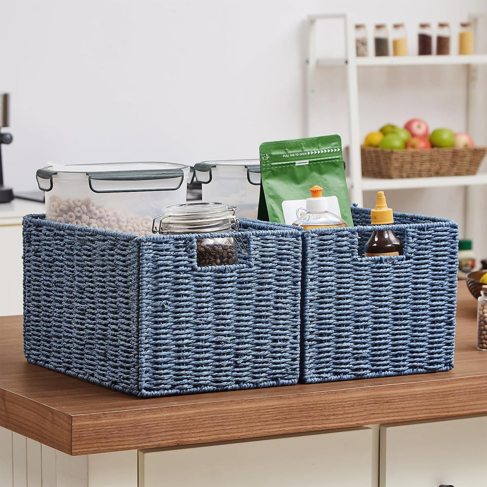 Vagusicc Wicker Storage Basket, Set of 2 Hand-Woven Paper Rope Wicker Basket,...