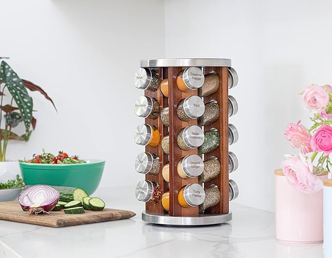 Orii 20 Jar Dark Acacia Wood Spice Rack - Image 3