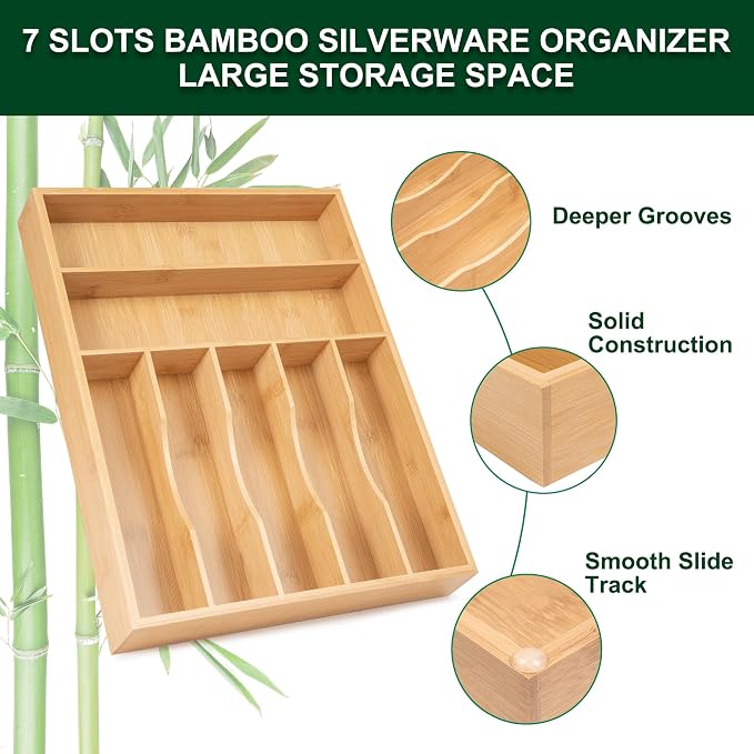 Bellsal Natural Utensil Organizer 12.5 Inch Silverware Organizer - Image 4