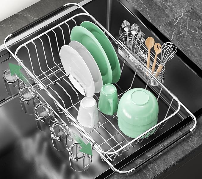 Small Dish Drying Rack in Sink, Extendable Stainless Steel Dish Drainers by Fanbsy