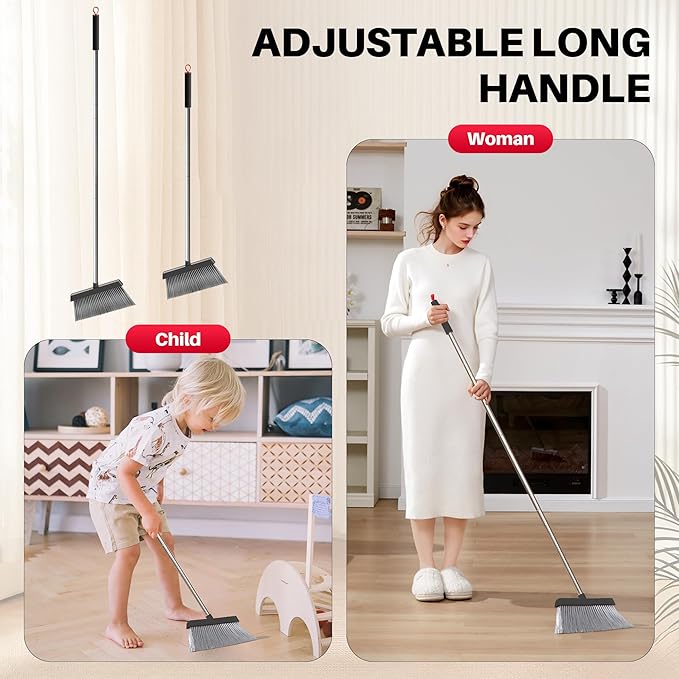JOYMOOP Black and Red Broom and Dustpan Set, Upright Angle Design - Image 3