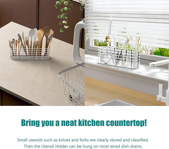 304 Stainless Steel Utensil Holder, Dish Drying Rack, kitchen Utensil Organizer - Image 2