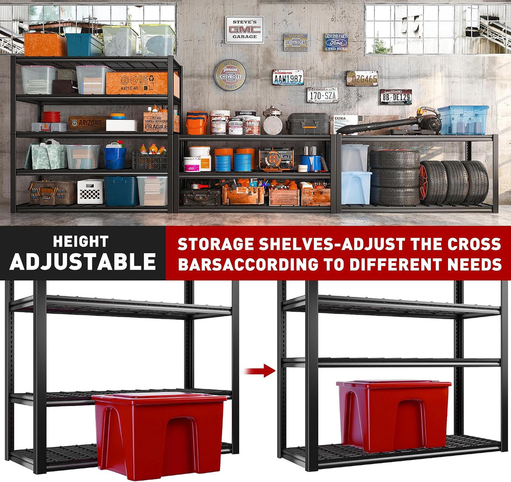 REIBII 48.2" W Storage Shelves for Garage, Adjustable Garage Shelving