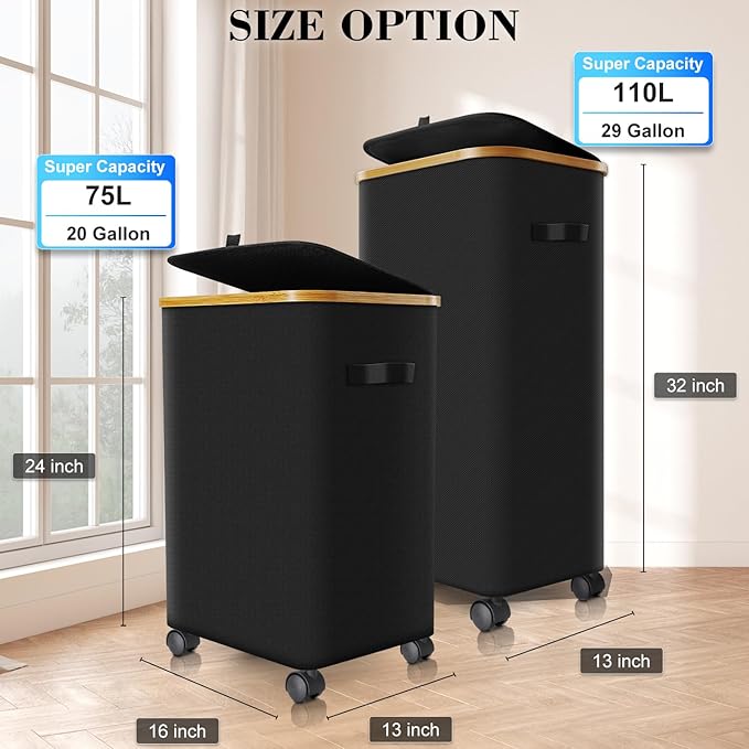 Laundry Hamper with Wheels, 20 Gal Laundry Basket with lid Rolling Clothes - Image 4