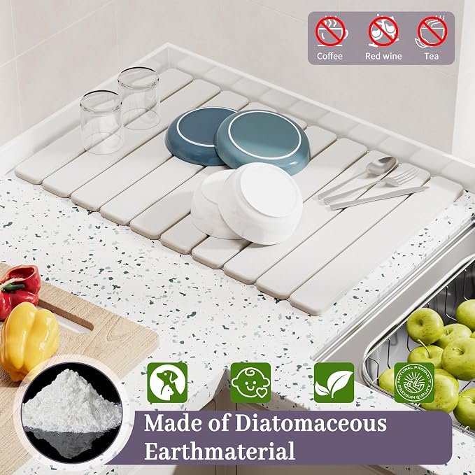 Large Stone Dish Drying Mats for Kitchen Counter – Foldable Quick Dry Stone Mat - Image 4