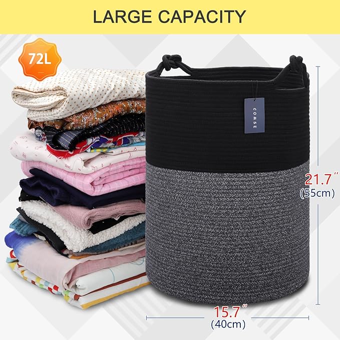 COMSE Extra Large Blanket Basket, Tall Woven Storage Basket, Nursery Hamper - Image 3