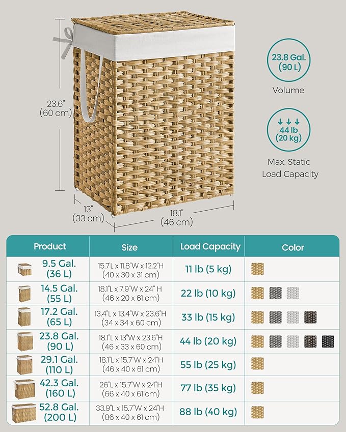 SONGMICS Laundry Hamper with Lid, 23.8 Gallon Synthetic Rattan Clothes Laundry - Image 7