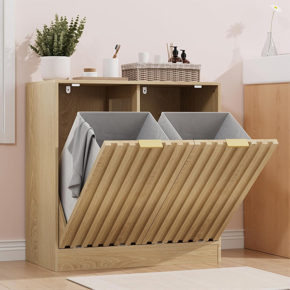Smuxee Double Tilt Out Laundry Hamper Cabinet, Hidden Laundry Cabinet with Do...