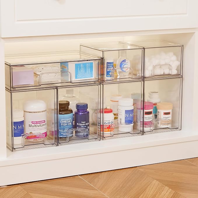 Vtopmart Clear Stackable Storage Drawers Set of 4, Plastic Organizer Bins - Image 2
