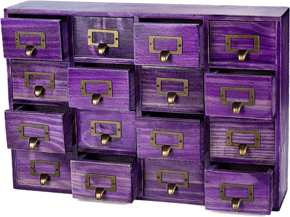 Purple 16-Slot Wooden Drawer Unit - Country Style Desk Organizer Box - 20&quo...