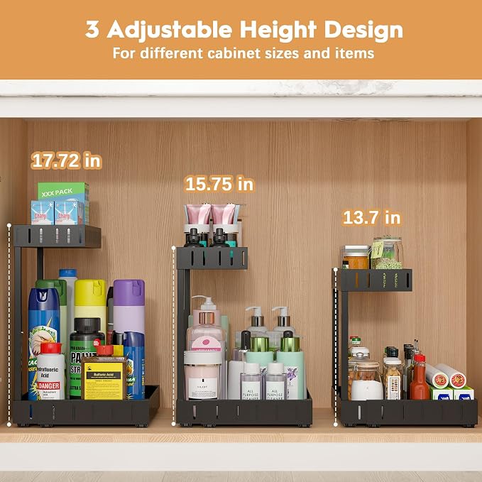 REALINN Under Sink Organizer, 2 Tier Expandable Under Cabinet Organizer - Image 2