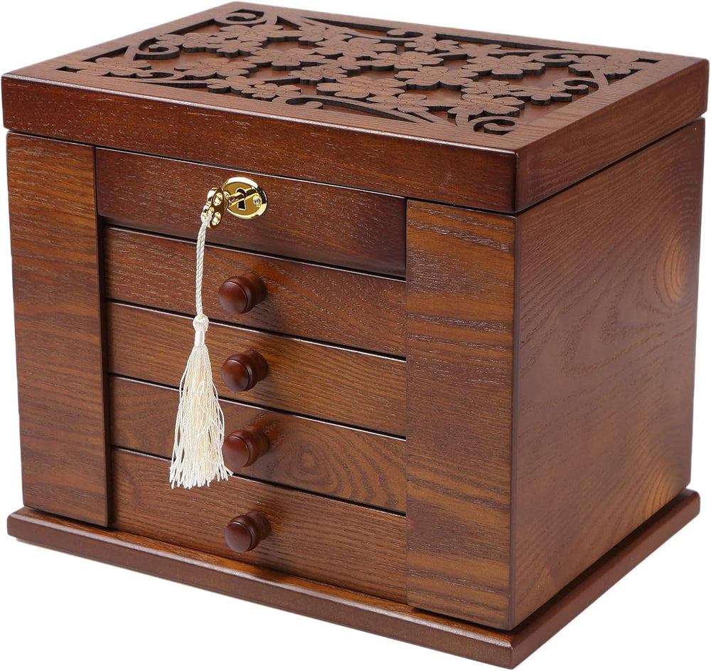 Changsuo Wooden Jewelry Box for Women, Organizer Box of Solid Wood with Lock ...