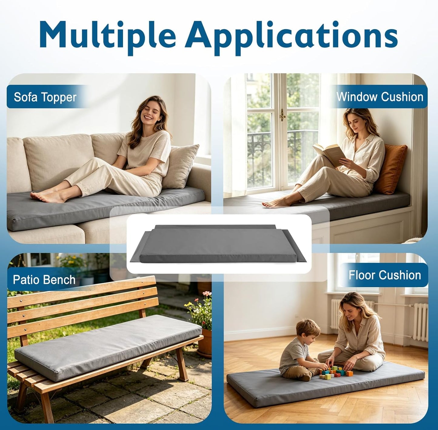 71 x 27.5 x 3 Inch Egg Crate Foam Sofa Topper, Thick Couch Topper Cushion with Triple-Sided Extended Flaps & Washable Cover, Non-Slip High-Density Foam Pad for Living Room & RV