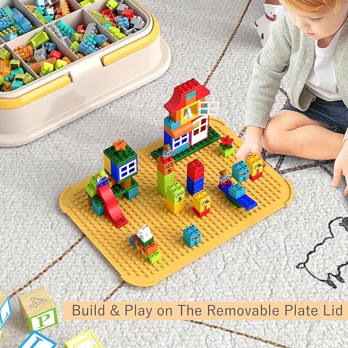Toy Storage Organizer Box with Handle, Stackable Building Block Toy Box with - Image 2