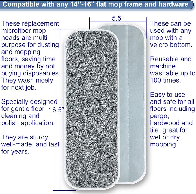 Microfiber Replacement Mop Pads 16.5''x5.5'' Compatible - Image 2