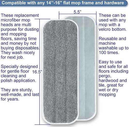 Microfiber Replacement Mop Pads 16.5''x5.5'' Compatible - Image 2